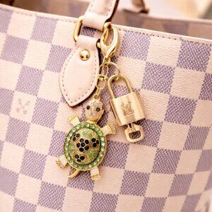 Authentic Louis Vuitton Gold Padlock & Key with Unbranded  Turtle Keychain